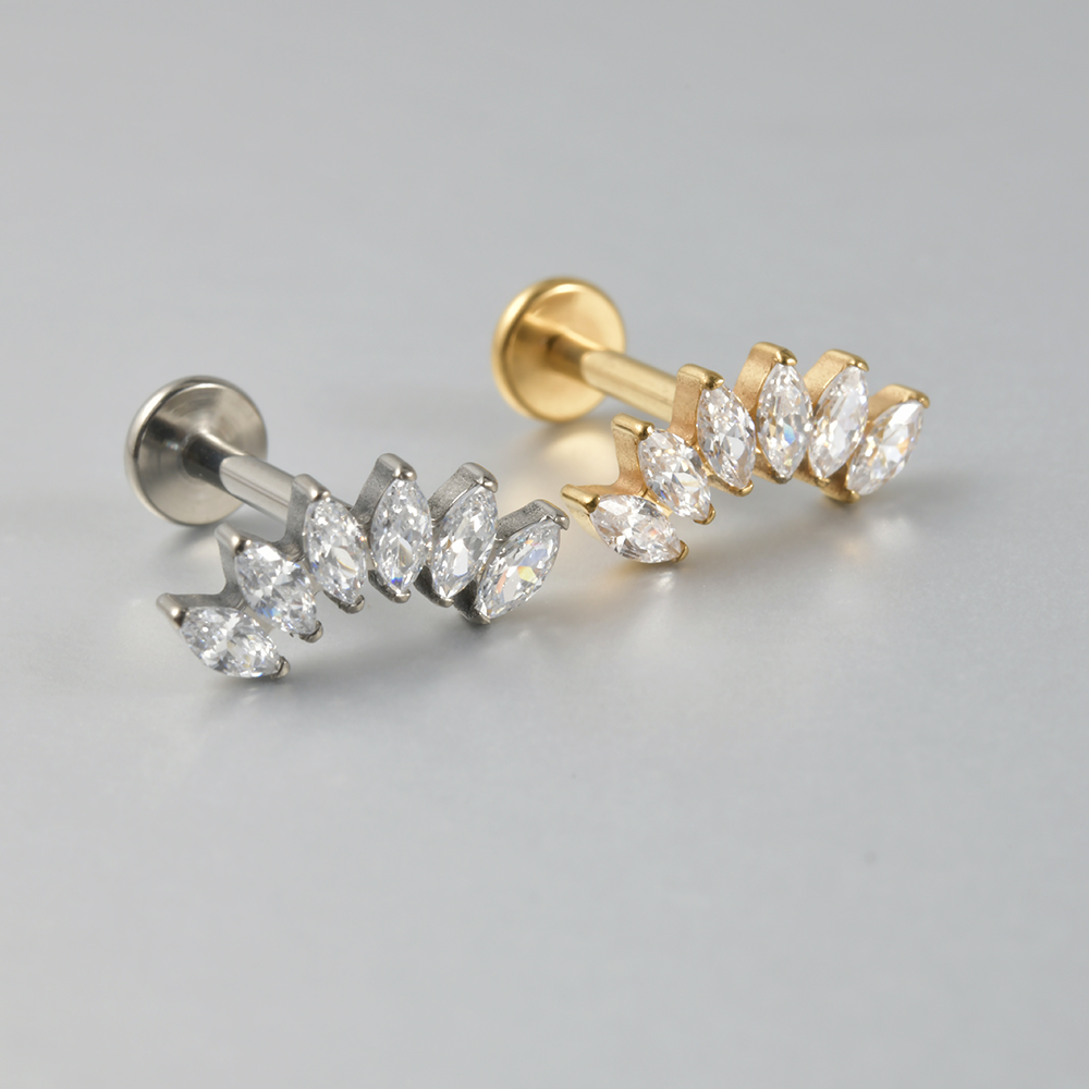 1pcs G23 Solid Titanium CZ Paard oog Bloem Kraakbeen Oorbel Stud 16G Intern Schroefdraad Zon Helix oor Tragus Piercing Sieraden: Black / Imitation Rhodium Plated