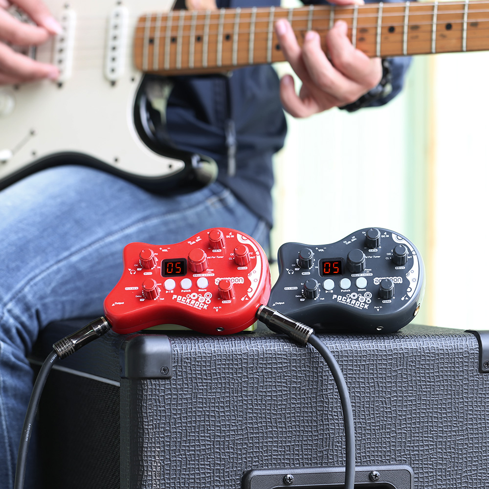 Ammoon PockRock, portátil, para guitarra, con múltiples efectos, procesador, efecto Pedal, 15 tipos de efecto, 40 tipos de batería, función de afinación