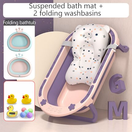 Antiderrapante dobrável portátil plástico pequeno da banheira do banho da criança da banheira do bebê antiderrapante com almofada do bebê por 0-5 anos: purple6