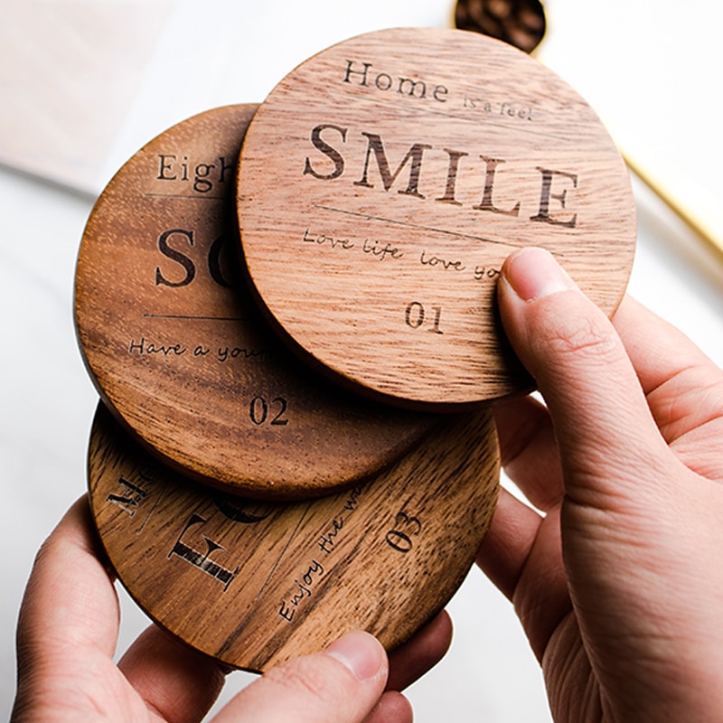 3 uds posavasos de taza cuadrado redondo posavasos madera bebida vaso aislante de calor estera de madera posavasos para taza Mesa mantel accesorios de cocina