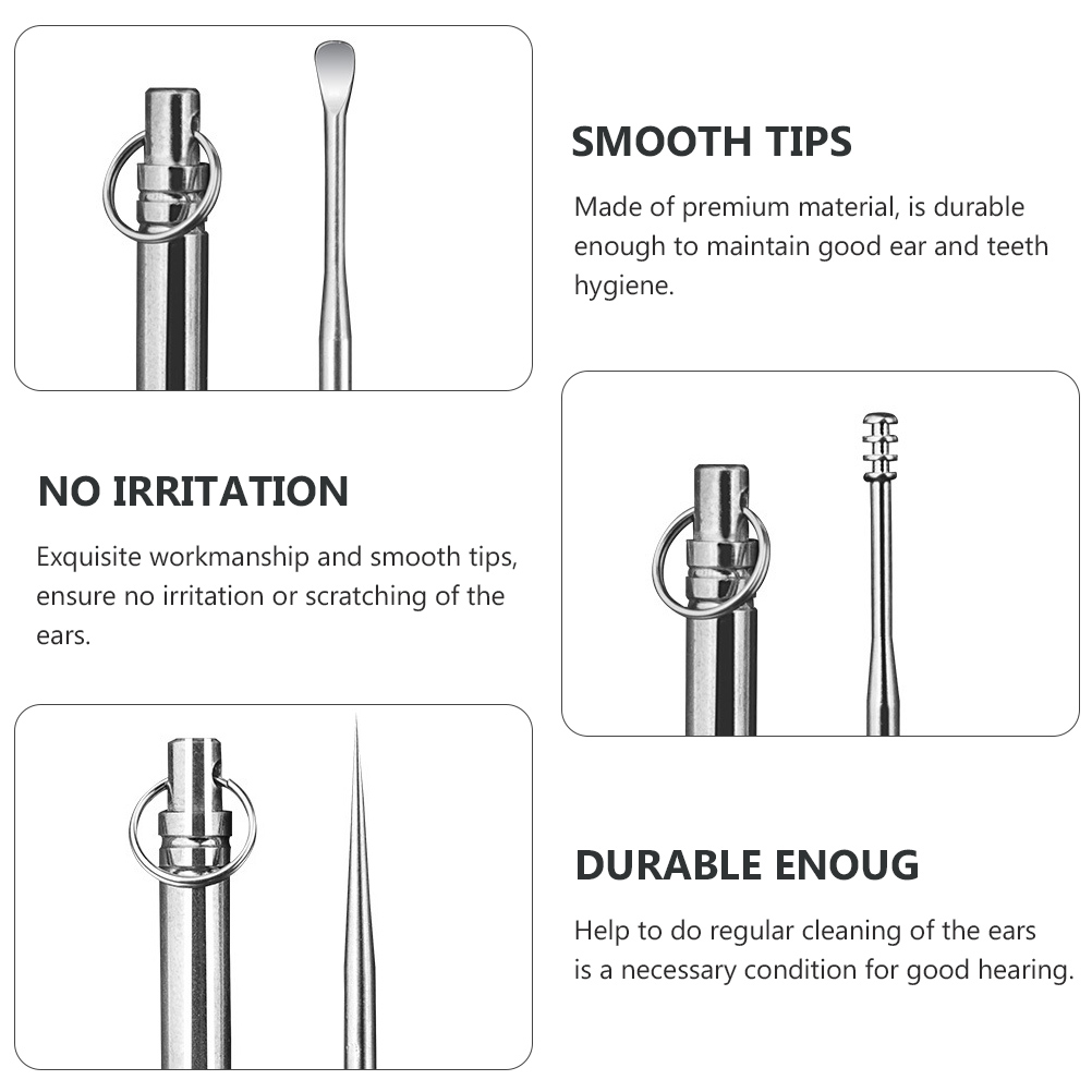 3pcs Earwax Spoon Ear Scoops Stainless Steel Toothpicks Ear Wax Picking Tool for Outdoor