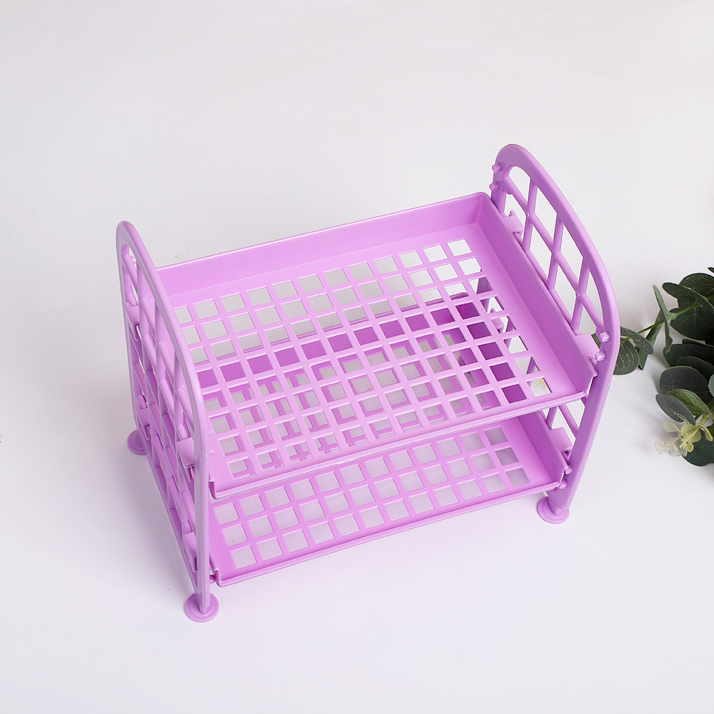 JIANWU Simple Double Layer Plastic Storage Shelf Removable Desktop Storage Manage Journal Sundries Storage Box for Stationery: purple