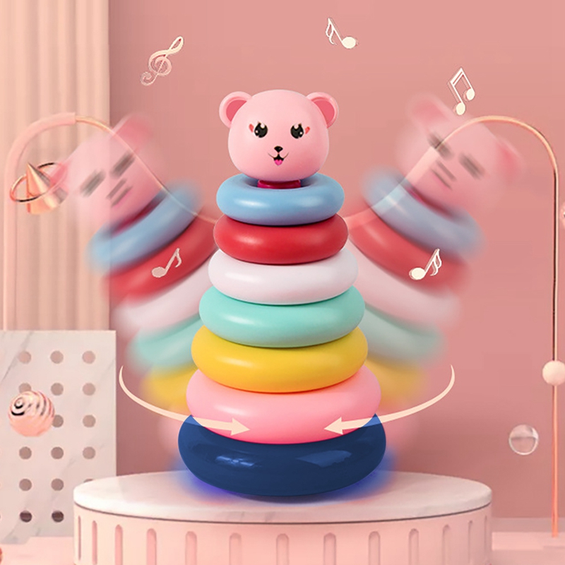 Baby bell blocks ring toy children's colorful rings blocks rings house rainbow rings learning colors and shapes toy