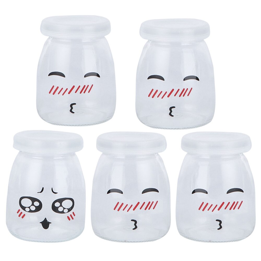 5pcs 150ml Face Pudding Bottle Glass Heat-resistant Yogurt Containers Cup Jelly Jar (Random Pattern)