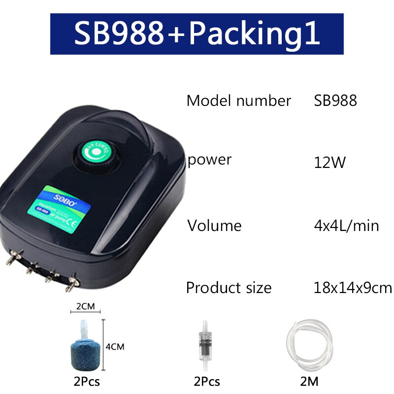 SOBO High Power 8w 12w Fish Tank Oxygen Air Pump Fish Aquarium Air Compressor Adjustable Air Flow Oxygen Pump For Fish: SB988 Packing1