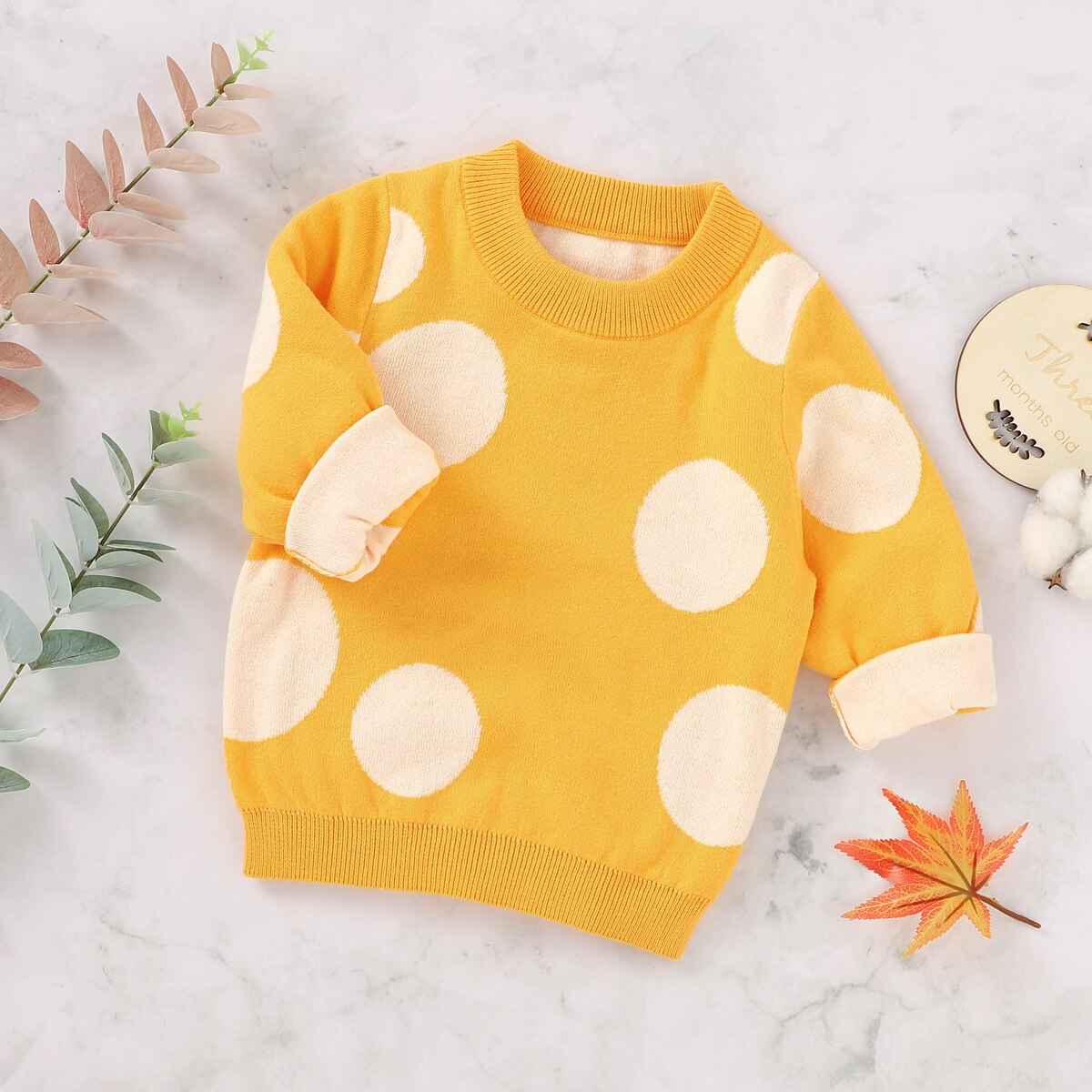 Pudcoco Toddler Baby Girls Boys Polka Dot Pullover Sweater Knit Cute Long Sleeve Sweaters Winter Warm Coat