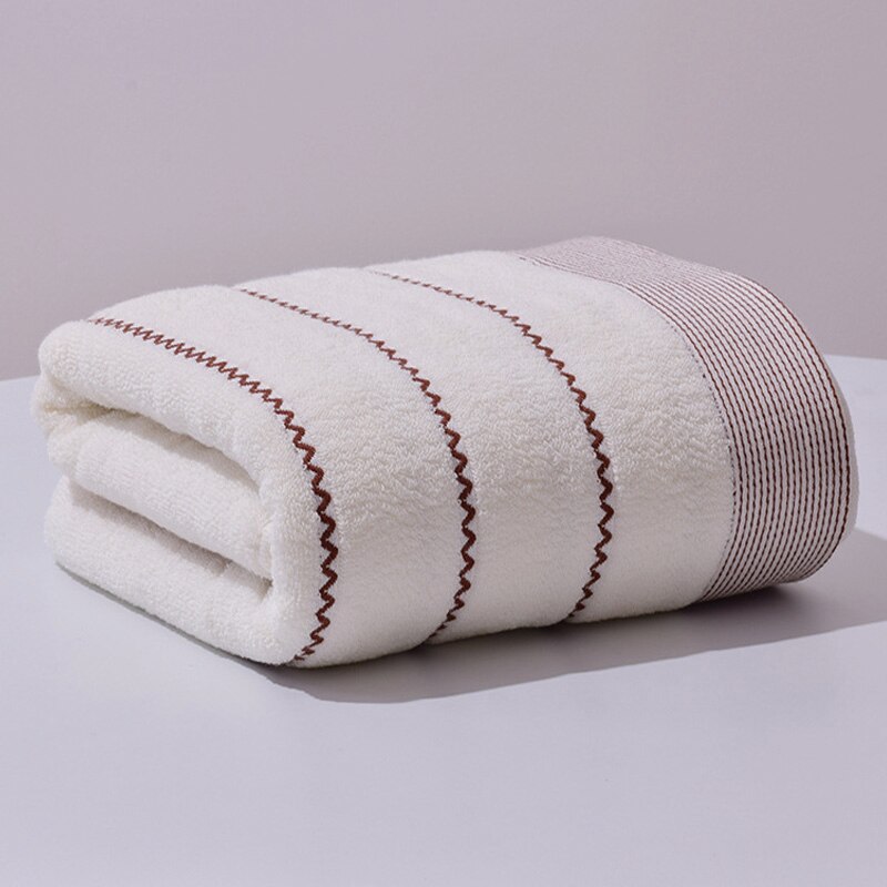 Bath Towel for Adults Cotton Thickened 70x140cm Stripes Absorbent Soft Bathroom Towel Set Face Hand Towels Home Hotel Quick Dry: Milky White / 35x75cm 70x140cm set