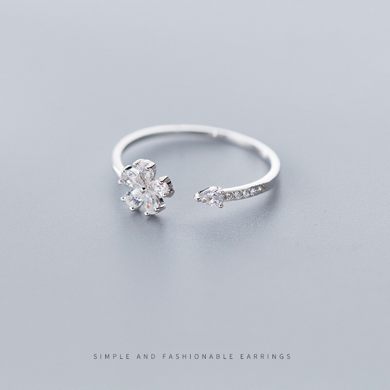 Modian äkta 925 sterling silver söt liten blomma växt fri storlek ring för kvinnor glittrande cz ring bröllop fina smycken