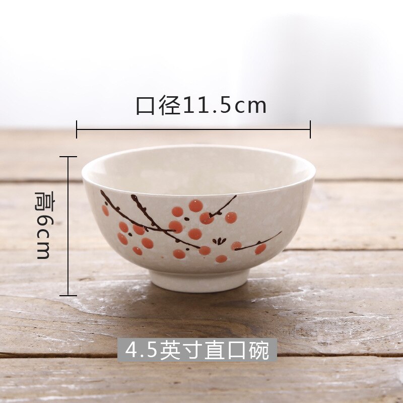 1pc Underglaze Japanese Style Ceramic Bowl Home Child Rice Bowl: Red plum