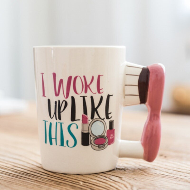 Couples Hand Painted Ceramic Mugs Girl Tools Beauty Kit Handle Tea Coffee Mug Hair Dryer Brush Handle Mug Tea Cup