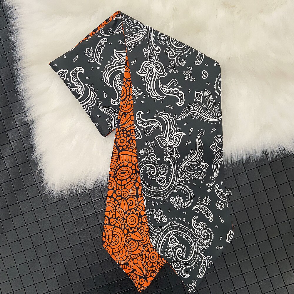Factory Double Printing Long Silk Women Neckerchief Skinny Bag Scarf Female Neck Twill Silk Scarf Head Scarves Wraps For Ladies: cashew 