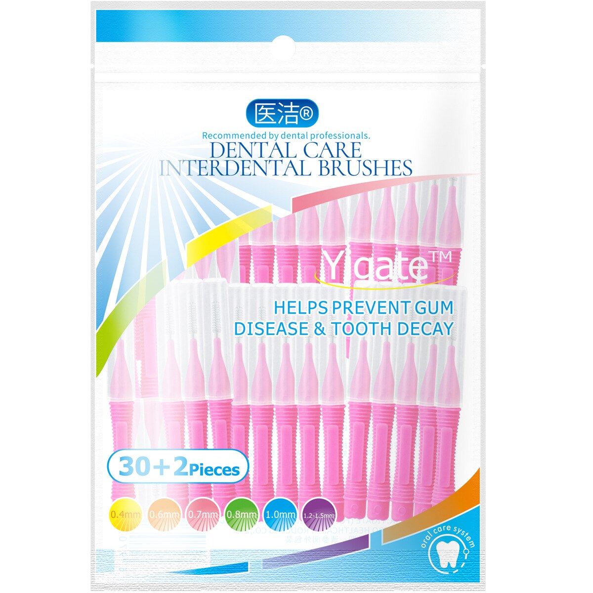 Interdental Brushing Interdental Brush Orthodontic Correction Braces Toothbrush 0.4-1.5 Soft Fur Interdental Brush 32 Pcs/bag: 0.7mm-pink