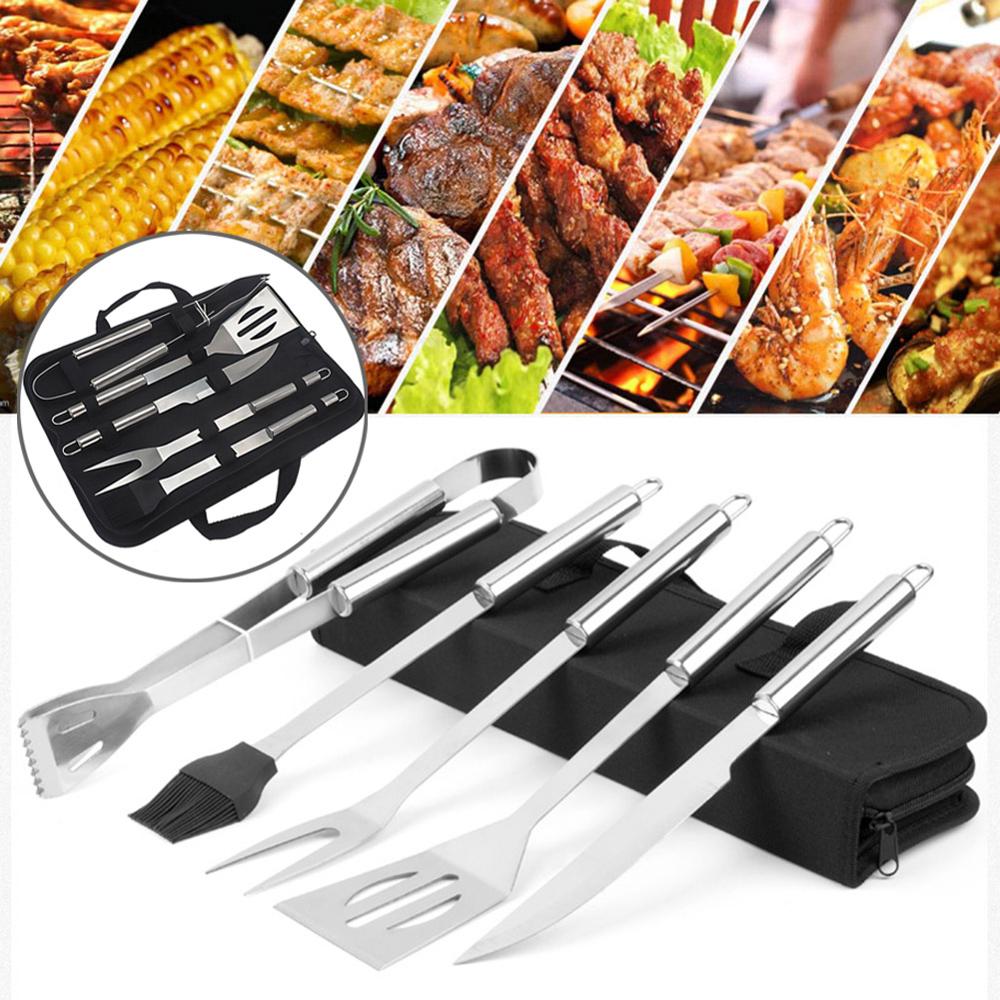 BBQ Set Stainless Steel Utensils Kit Outdoor Grill Tools Cases 5 Piece 40DC20