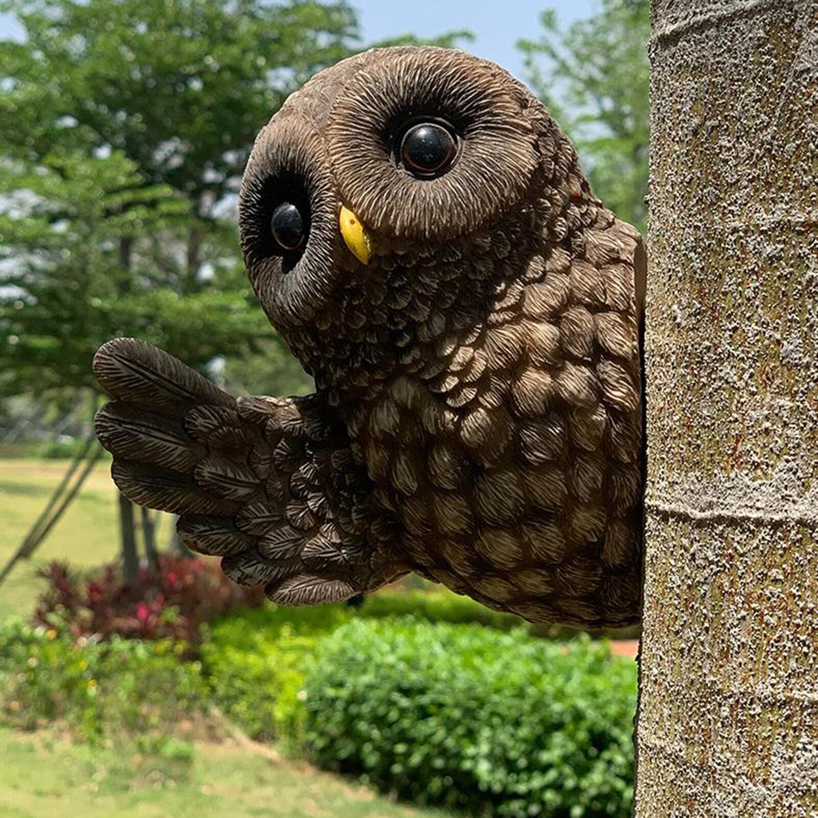 Newest Owl Resin Tree Trunk Decoration Statues Voyeur Landscaping Sculpture Art