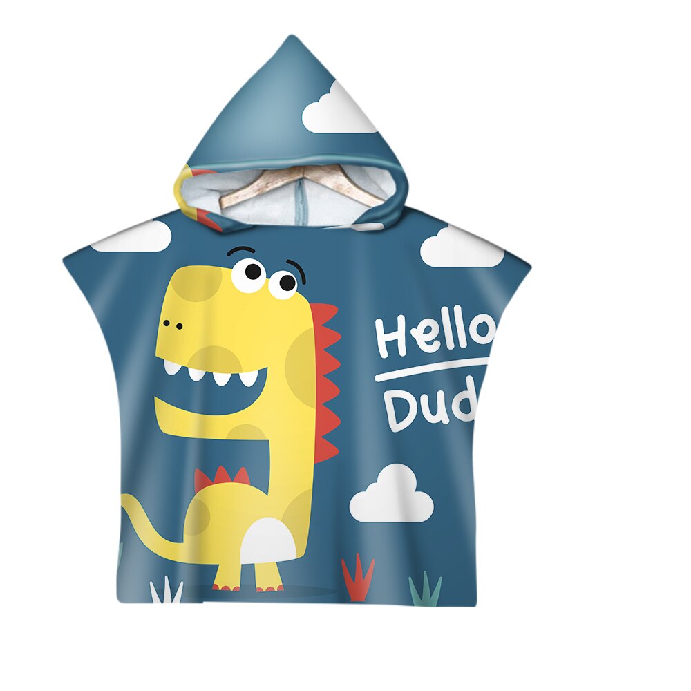 Leuke Dinosaurus Cartoon Kinderen Zwemmen Bad Hooded Mantel Strandlaken