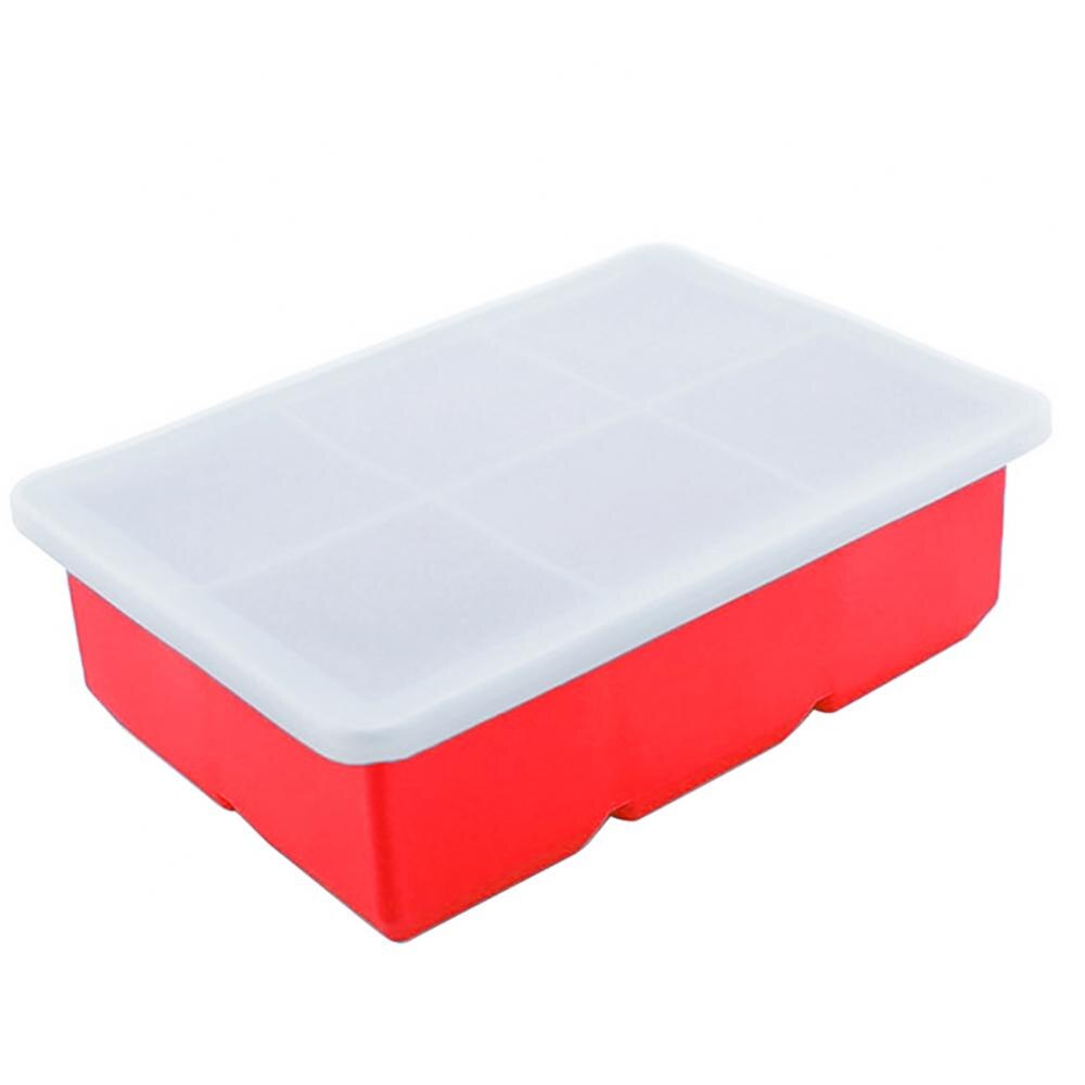 Bandeja cuadrada de silicona para cubitos de hielo de grado alimenticio, contenedor de moldes con tapa, molde congelador grande, suministros para bares y fiestas, 6 rejillas: Rojo