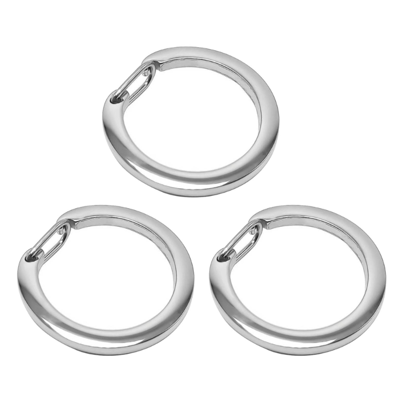 3 st. nyckelring i rostfritt stål med rund fjäderspänne, c-spänne, metall, fjäderöppen nyckelring, delade ringar, c-typ nyckelhållare: Silver-