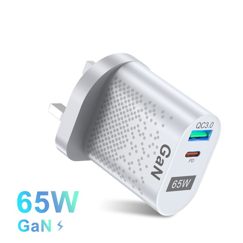 USLION 65W GaN ładowarka USB szybkie ładowanie QC 3.0 PD3.0 typ C szybka ładowarka dla iPhone 13 12 Pro Max Huawei Samsung S22 Xiaomi 12: UK Charger White