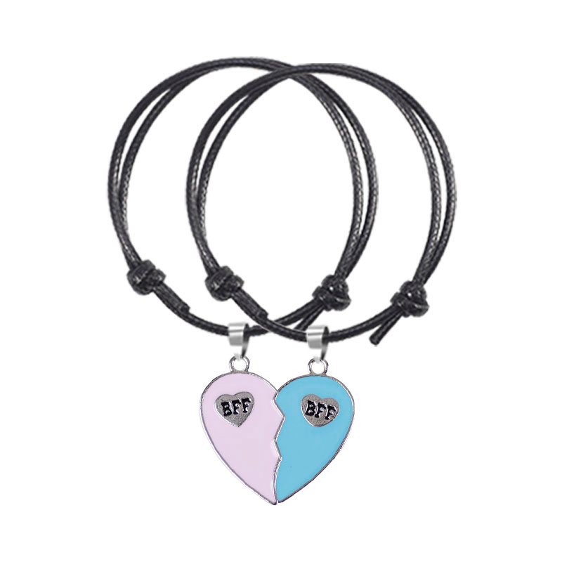 Pulsera trenzada bohemia para mujer, colgante sencillo a la con costuras en forma de corazón, colgante BFF para mejor amigo, de joyería de amistad 2023: Color amarillo dorado claro