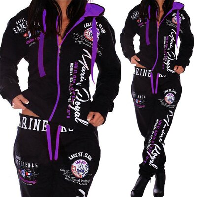 ZOGAA Women Tracksuit XS-4XL Brand Women's Casual Sportwear Hooded Sweatshirt and Pants Sets Women's Suit Matching Sets: Purple / XL