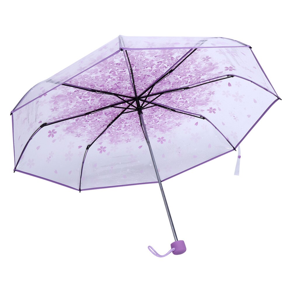 Transparent Folding Women Cherry Blossom Umbrella Fashionable Princess Fold Sun Rain Umbrella