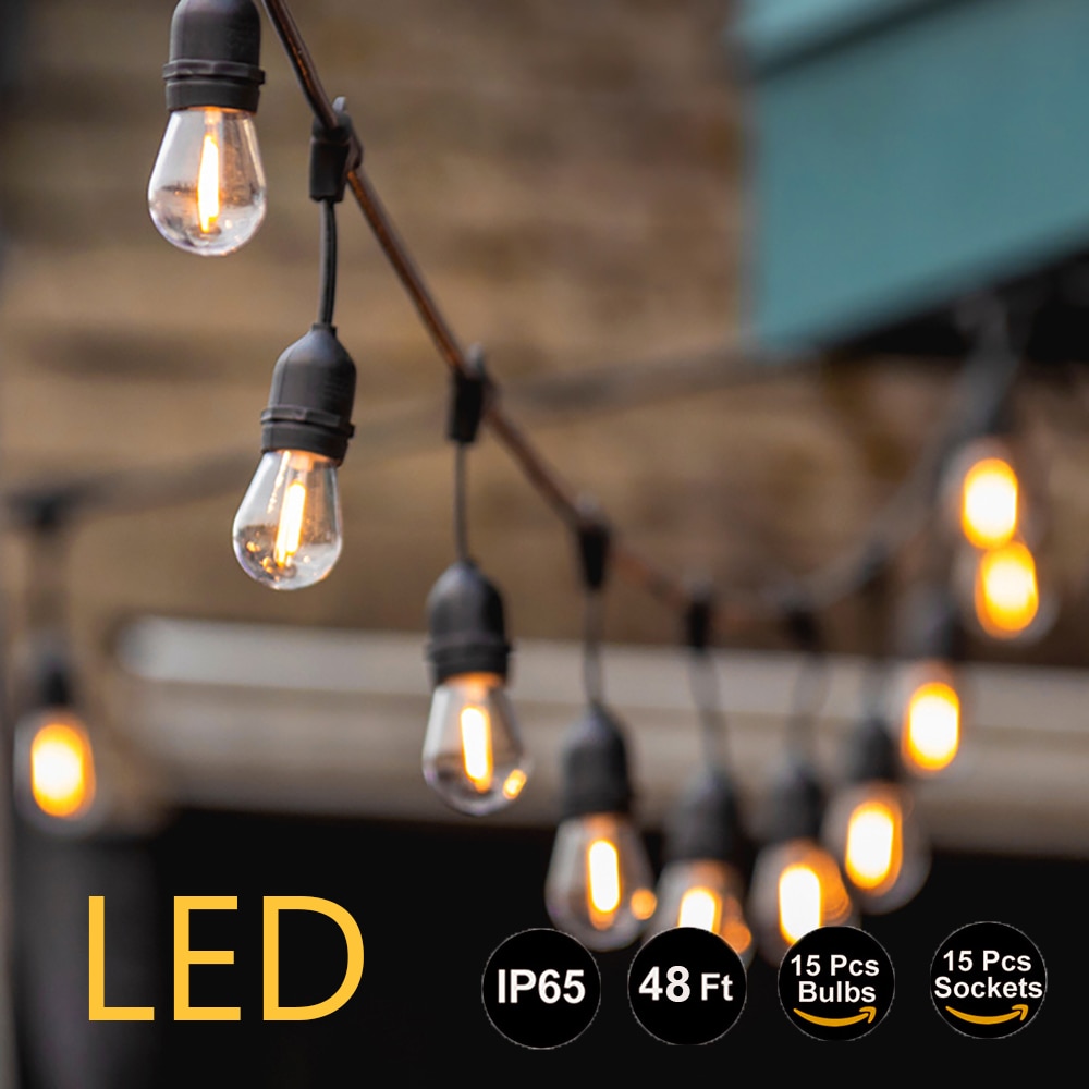 15m 15 Bulbs LED S14 String Lights Outdoor Decoration Light Bulb IP65 Waterproof Patio Lamp Garland