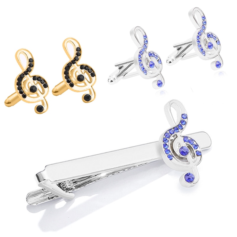 Men's Musical Note Cufflink Music Symbol French Shirt Tie Clips Cufflinks Set Business Wedding Cuff Jewelry