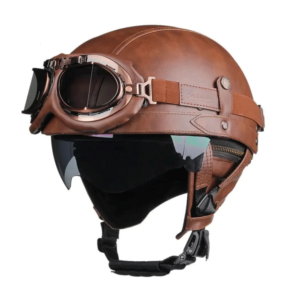 Retro Motorcycle Helmet Vintage Moto Helmet Men Women Half Helmet Built In HD Lens Riding Scooter Capacetes DOT Certification: Lavender / L