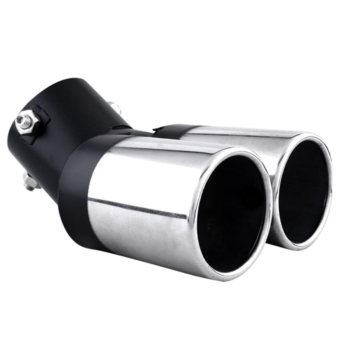 Universal Car Vehicle Stainless Steel Exhaust Muffler Steel Tail Pipe Bending Double Tube Waterproof anti-rust (silver&black)