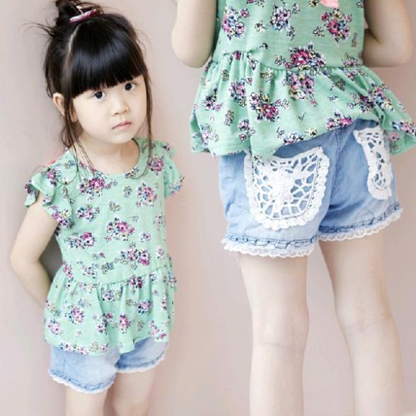 Kids Girls Shorts Jeans Lace Pocket Demin Summer Short Pants