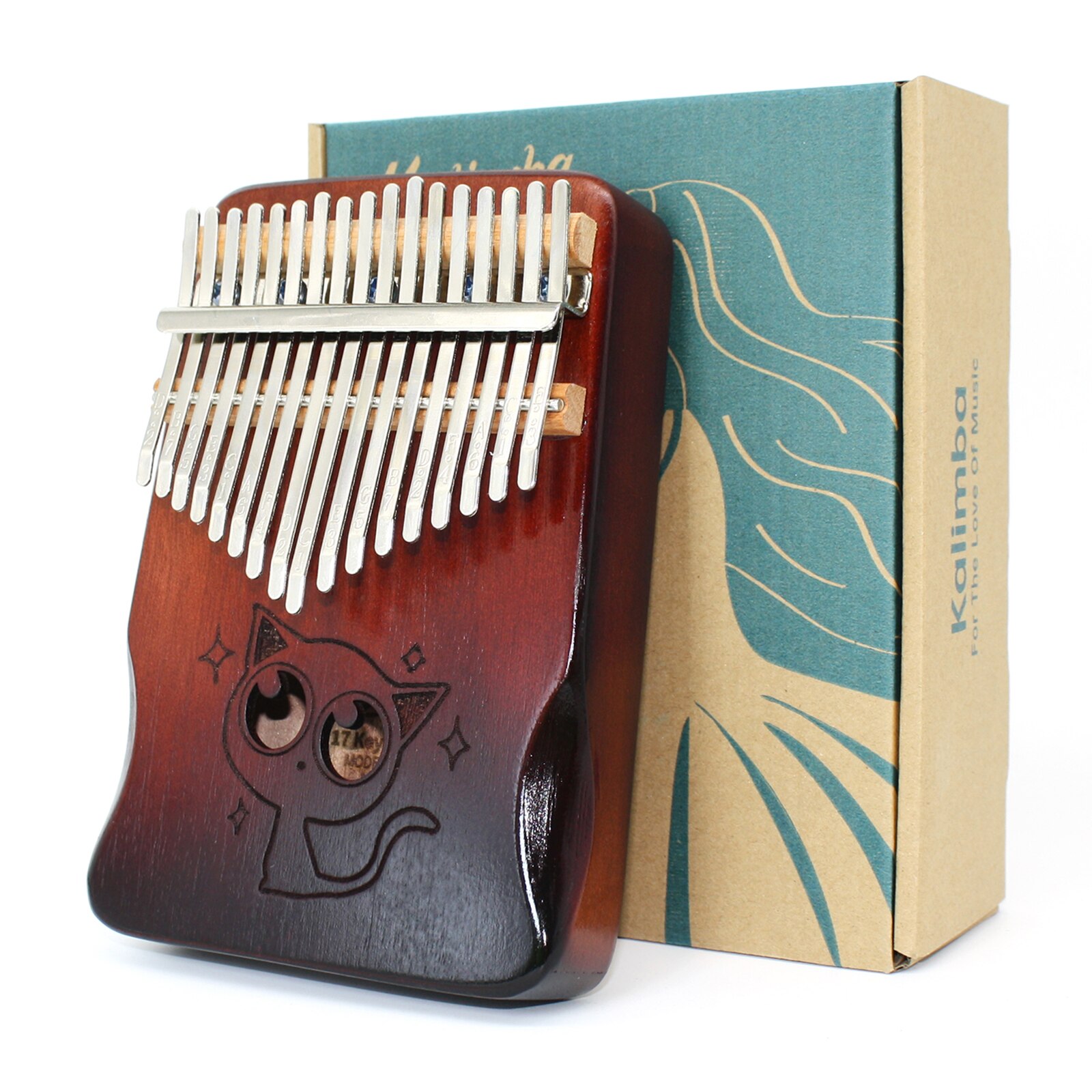 Kalimba 17 key Thumb Piano Wood Mahogany Mbira Body Musical Instruments Africa Kalimba Piano with Accessories: Cat-Fugu