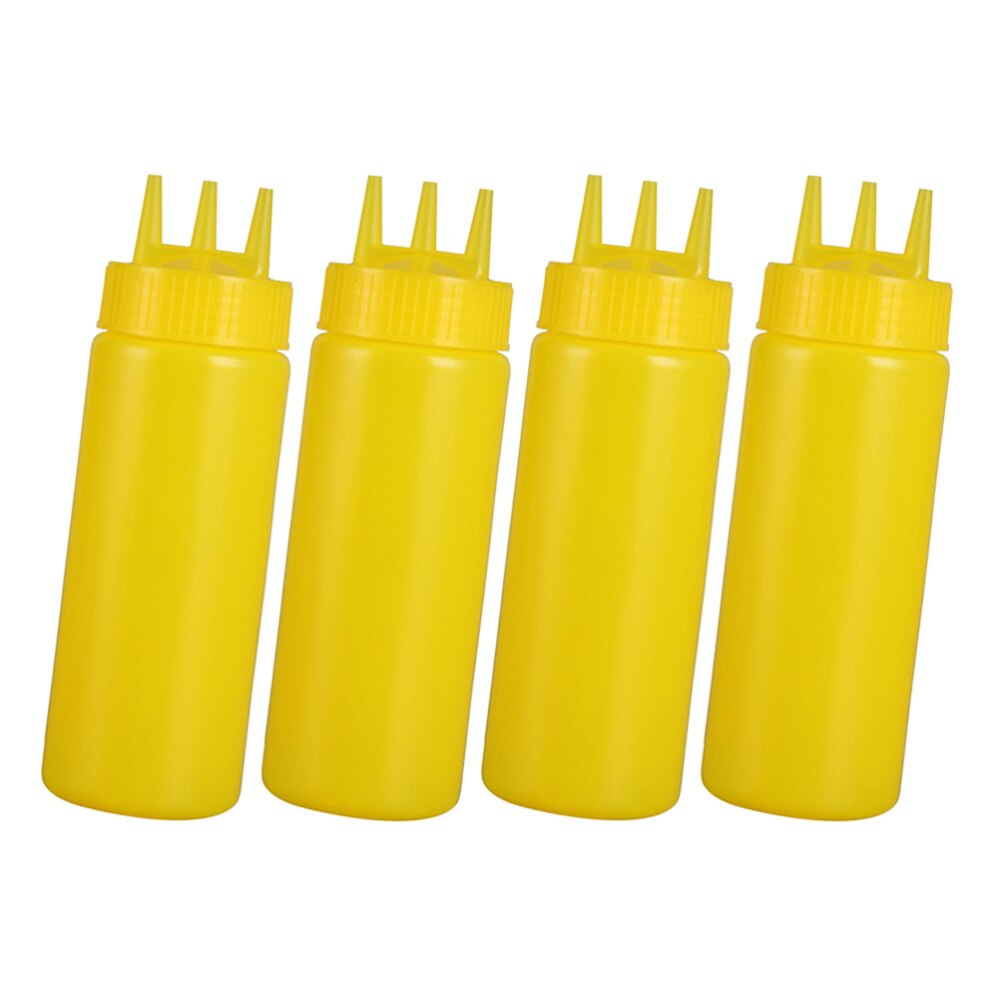 4pcs Jam Squeeze Bottles 3-hole Tomato Sauce Dispensers Kitchen Gadget for Salad Dressing Mustard (White, 12oz, 360ml): Yellow