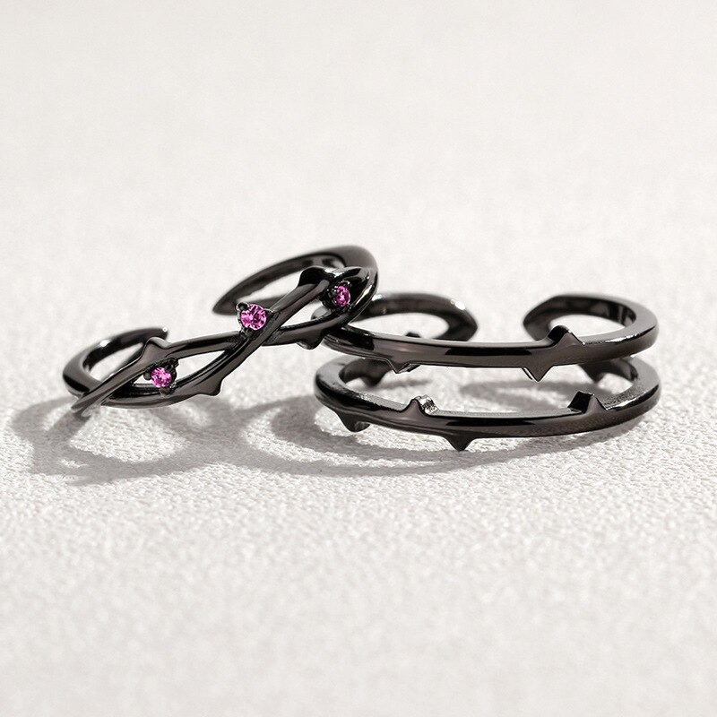 Silvology 925 Sterling Zilveren Doornen Rose Paar Ringen Rode Zirkoon Romantische Ringen valentijnsdag Cadeau Voor Vrouwen Zomer Sieraden: A Pair