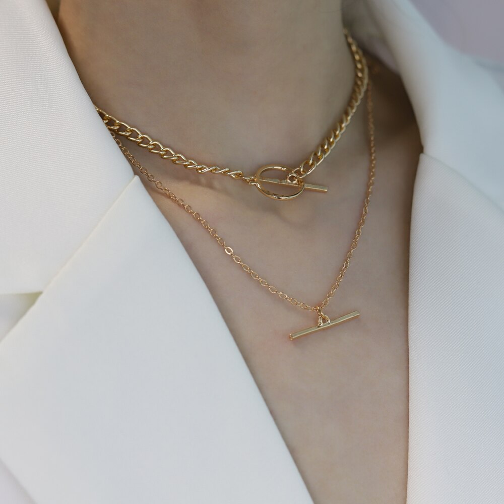 2 stücke Kreative Jahrgang Dicke Kette OT Schnalle Halskette Bohemien Punk Metall Kragen Halsband Halskette Frauen Punk Schmuck