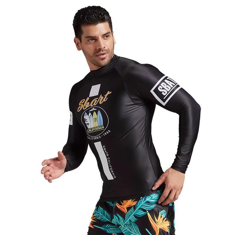Sbart uv beskyttelse rashguard mænd langærmet badedragt herre svømme udslæt vagt hurtig tør surf kørsel t shirt til svømmetøj