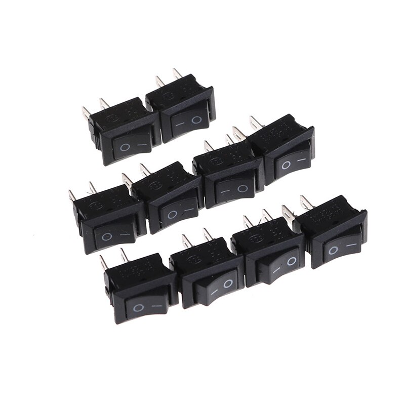 10Pcs Small Black Rocker Switch KCD1-11 250VAC/3A 6A 125V AC 2P Switches 10*15MM