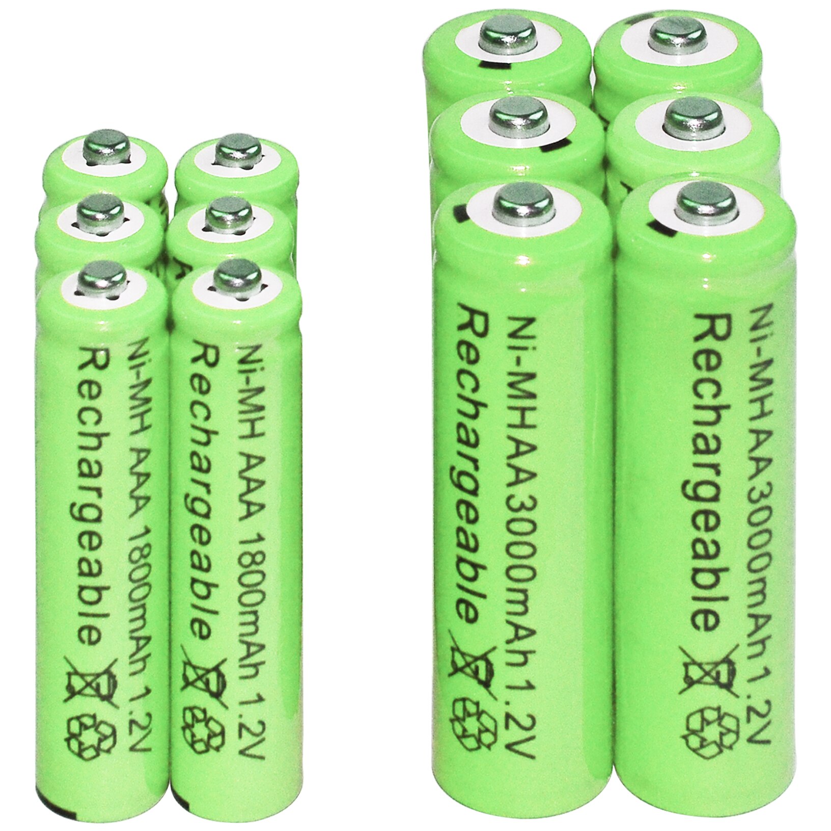 2/6/12/16/20/24/30pcs AAA 1800mAh + AA 3000mAh 1.2v Ni-MH AA Rechargeable Batteries green