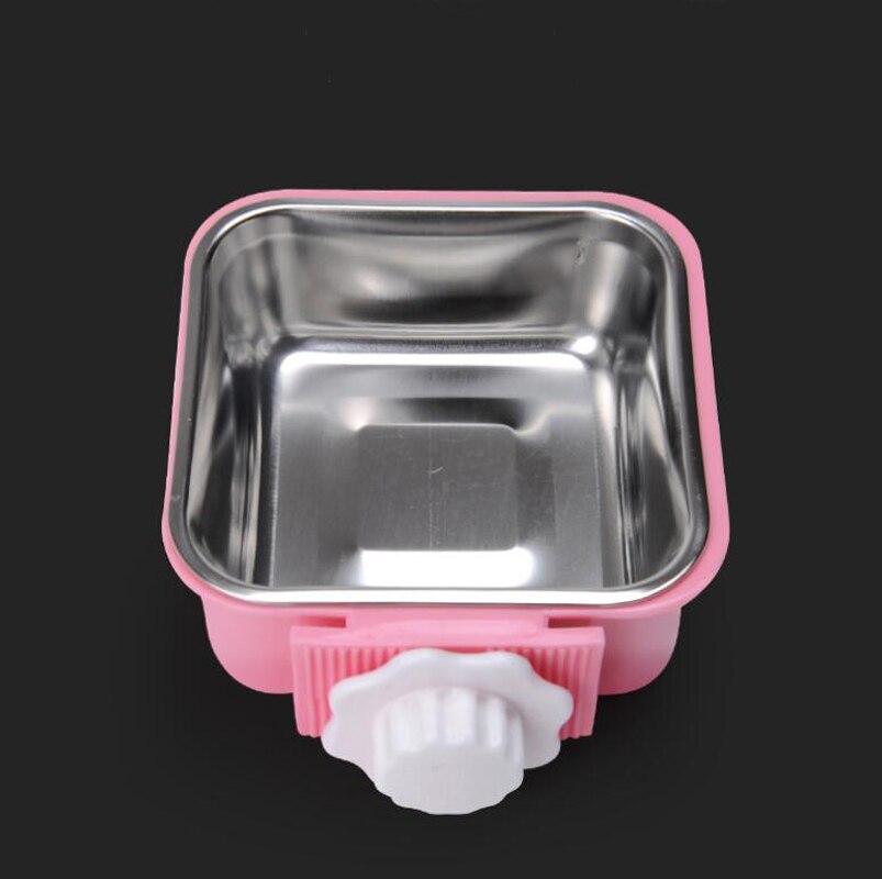 2 i 1 kvadratisk liten kjæledyrkatt hundefôr hengende skål rustfritt stål plast ekorn kanin marsvin matskål fett: Rosa / Indre dia 12 x 5.5cm