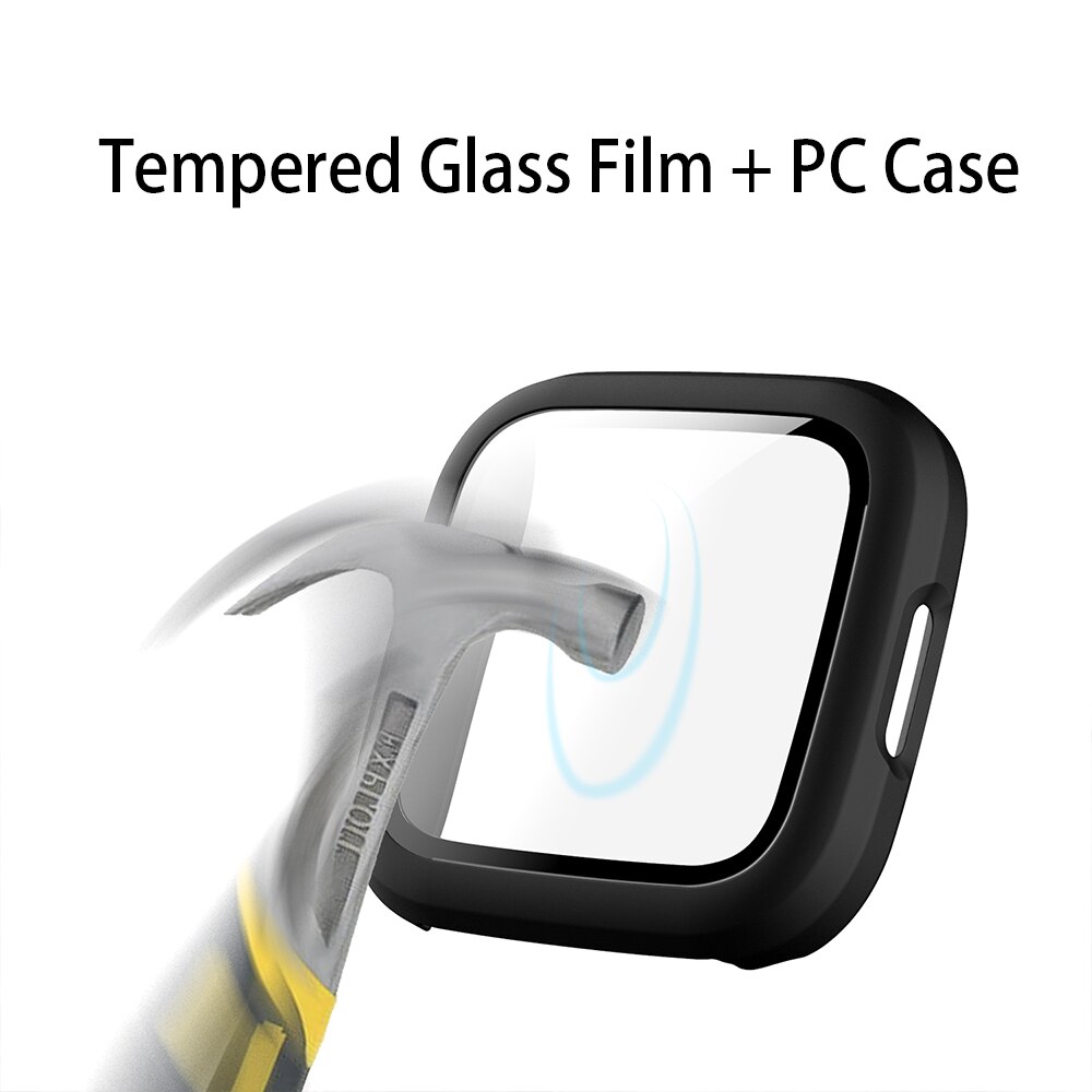 Gehard glasfolie, volledig beschermende pc-hoes voor fitbit versa 2- band, waterdichte horlogebehuizing, schermbeschermer voor fitbit