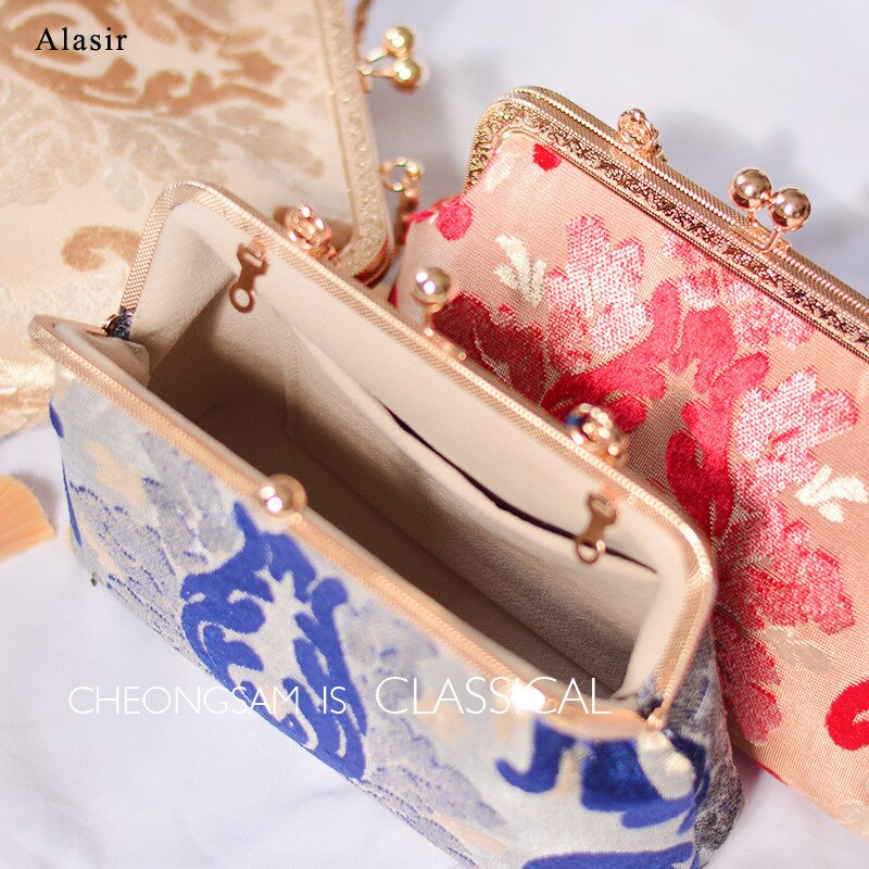 Alasir Chinese Style Jacquard Banquet Handbags Retro Women Handmade Bags Vintage Cheongsam Shoulder Bags