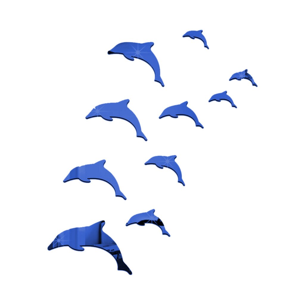DIY Silver Dolphin Fish Mirror Wall Sticker Home Mural Ornament Wall Sticker Modern Animal Stickers for Home Decoration#0707LJC: C