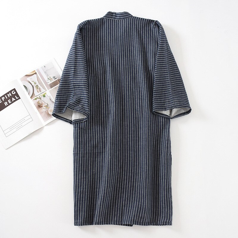 Cotton Kimono Style Bathrobe Men's Spring Summer and Autumn Thin Steamed Bathrobe Nine-quarter Sleeves One-piece Robe Men Kimono