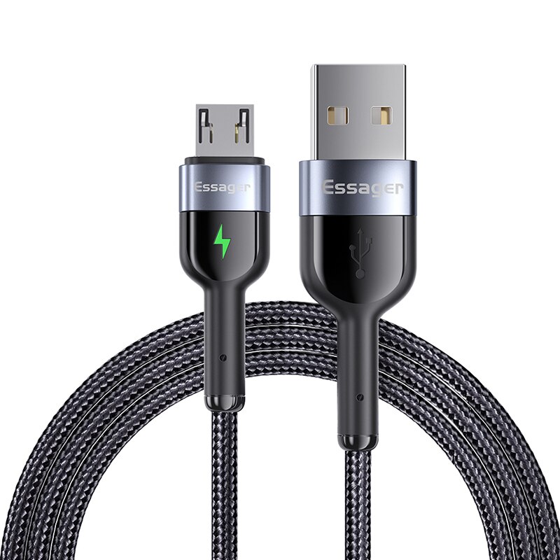 Essager Led Micro Usb-kabel Fast Charging Oplader Microusb Datakabel Voor Samsung Xiaomi Draad Cord Android Mobiele Telefoon Kabel 2M: Black / 1m