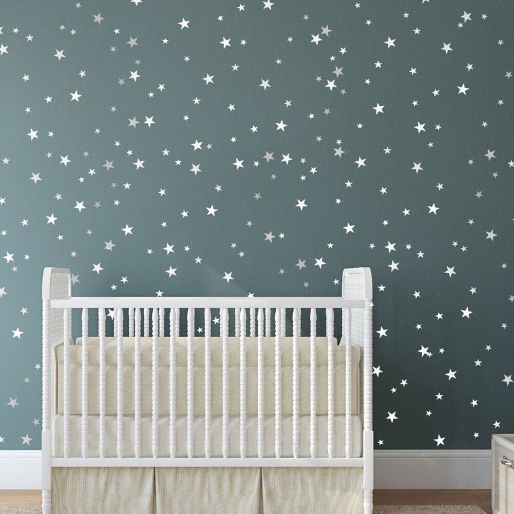 55pcs/set Window Glass Art PVC Star Pattern Vinyl Wall Sticker Self Adhesive Easy Paste Baby Kid Nursery Various Size: White