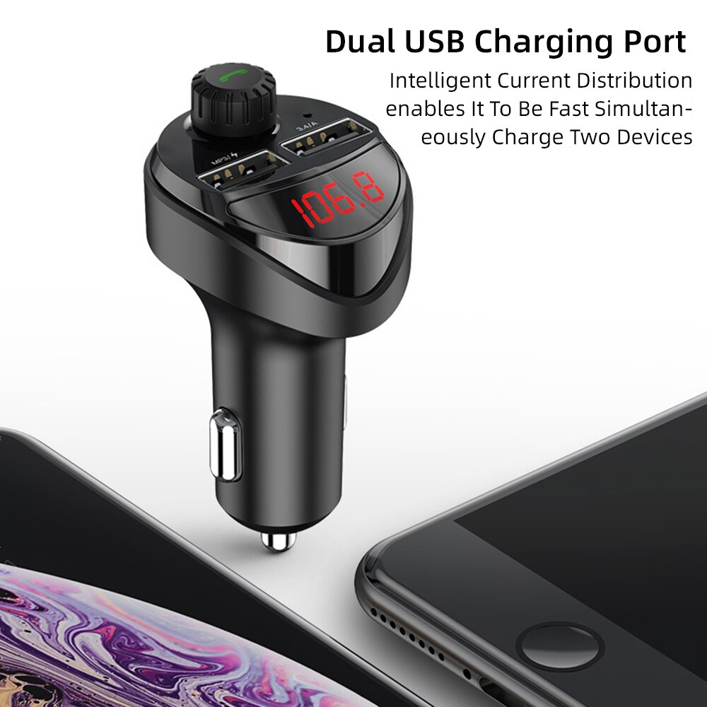 Bluetooth-autoladegerät mit 4.2 mp3- player-anschluss und dual-usb-anschluss für iphone 11 pro, display mit spannungsüberwachung, freisprechfunktion und multifunktions-universalfunktion