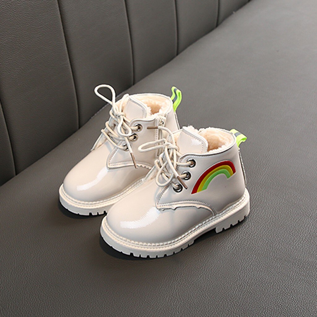 JAYCOSIN Kinderen Enkellaarsjes Kid Baby Super Warm Pluche Laarzen Jongens Meisje Antislip Schoen Regenboog Winter Side Zip korte Laars