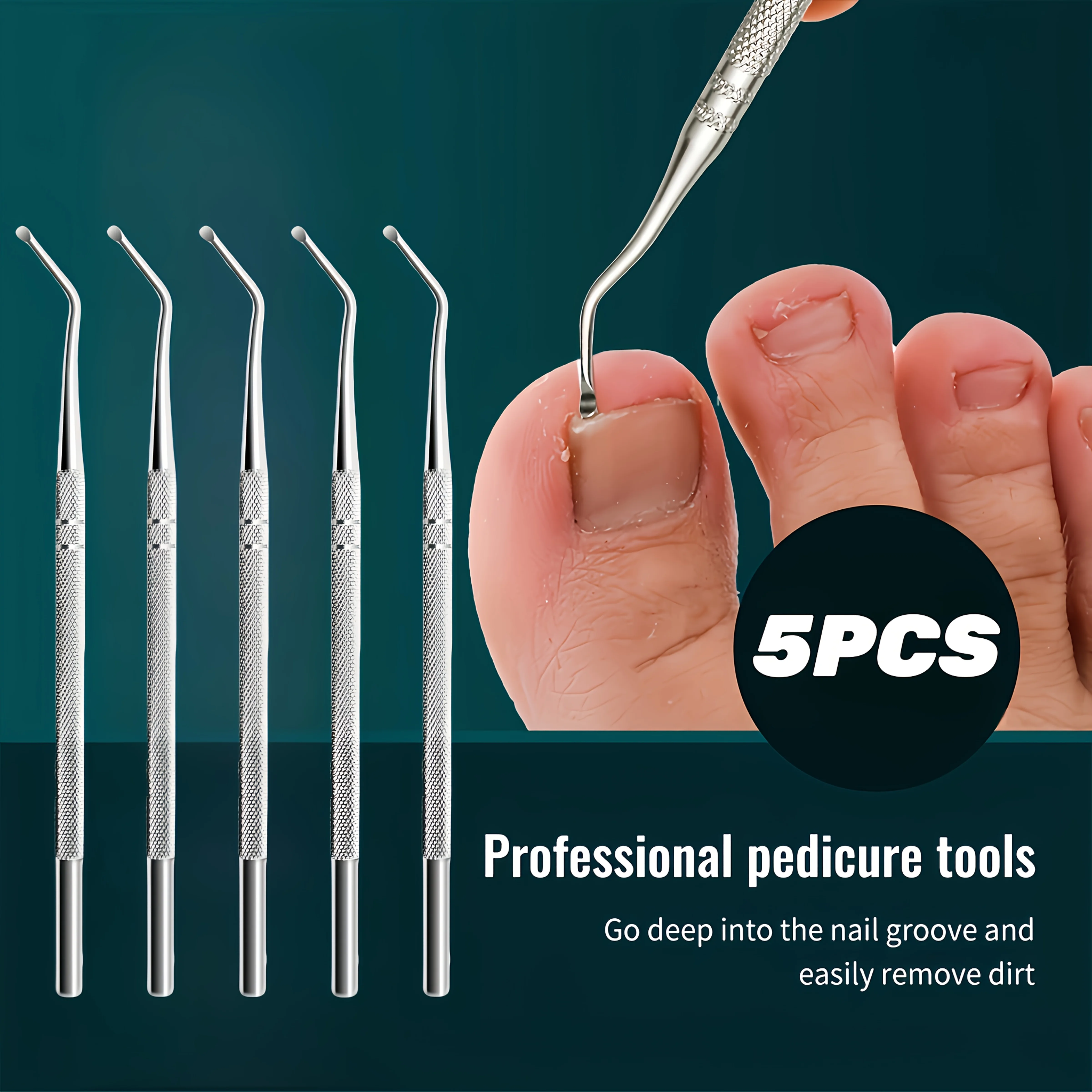 Herramientas de pedicura profesionales de acero inoxidable, cuchara curvada para limpieza profunda de uñas, levantador de uñas encarnadas, eliminación de suciedad de uñas de los pies: Amarillo claro