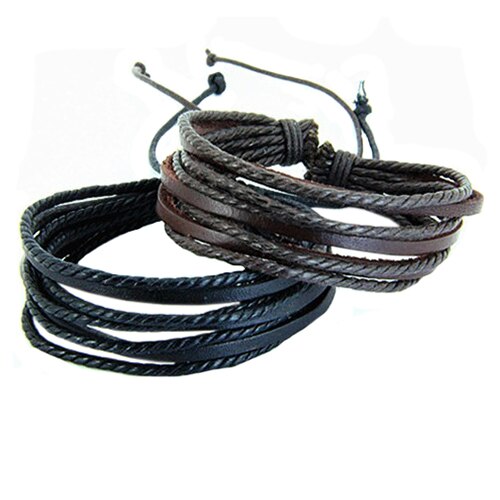 Bracelet sportif multicouche réglable en corde tressée en cuir synthétique pour hommes Bluelans