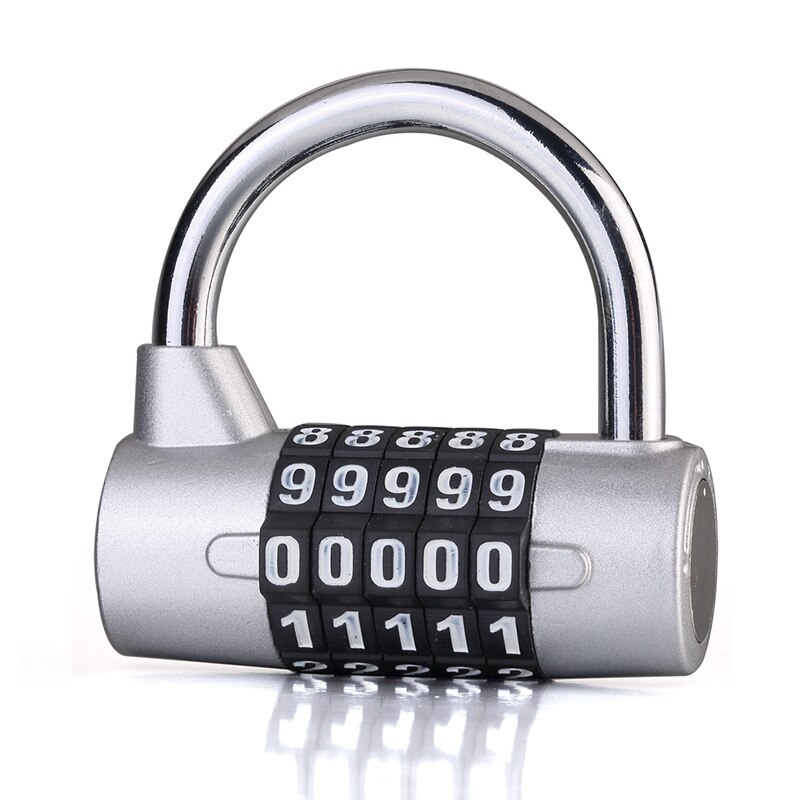 Candado de aleación de Zinc con 5 dígitos, combinación de números, contraseña de viaje, código de seguridad, 5 colores: Plata