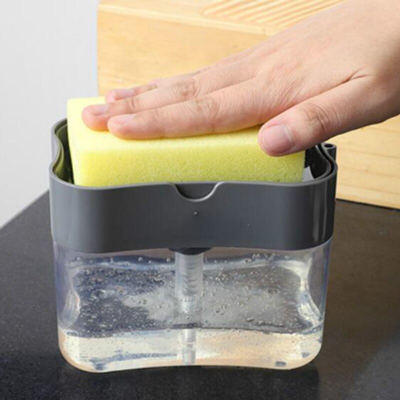 Plastic 2-In-1 Spons Doos Met Zeepdispenser Dubbele Laag Keuken Zeepdispenser Spons Scrubber Houder Case WJ608